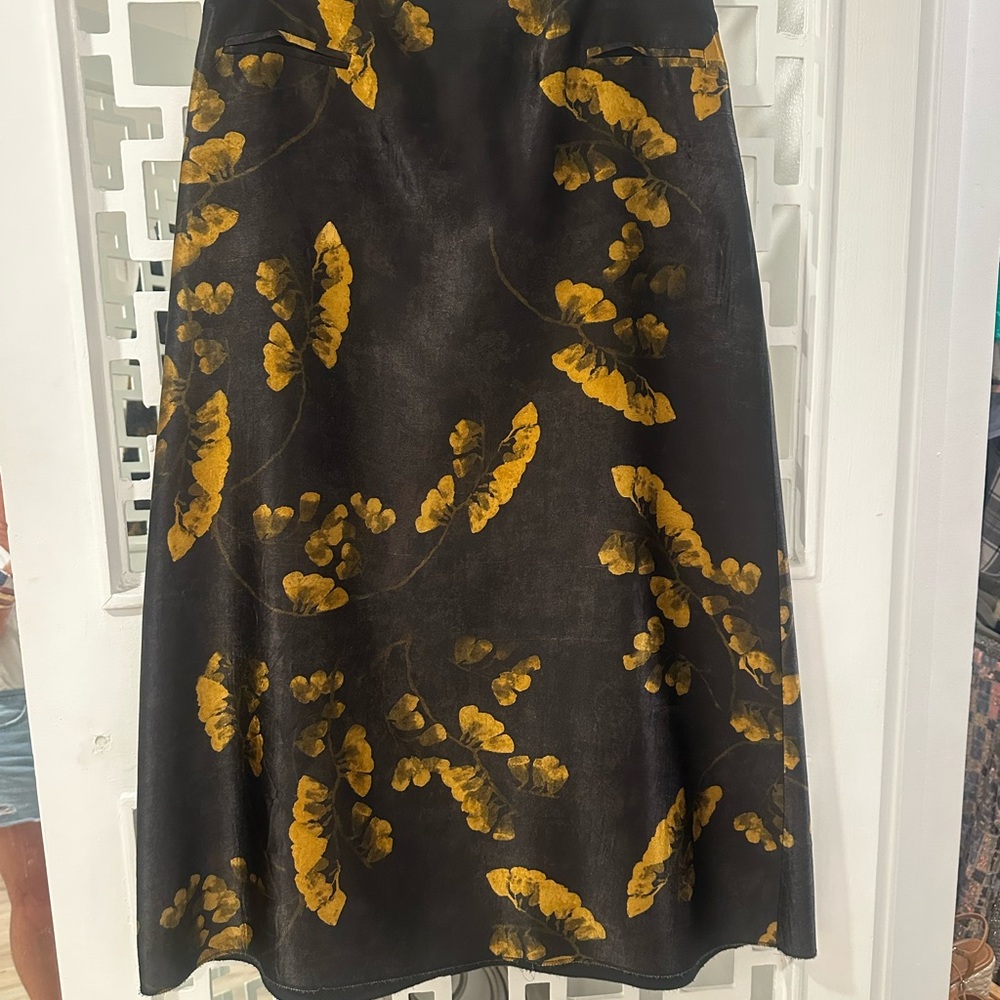 Zara Black and Yellow Floral Midi Skirt